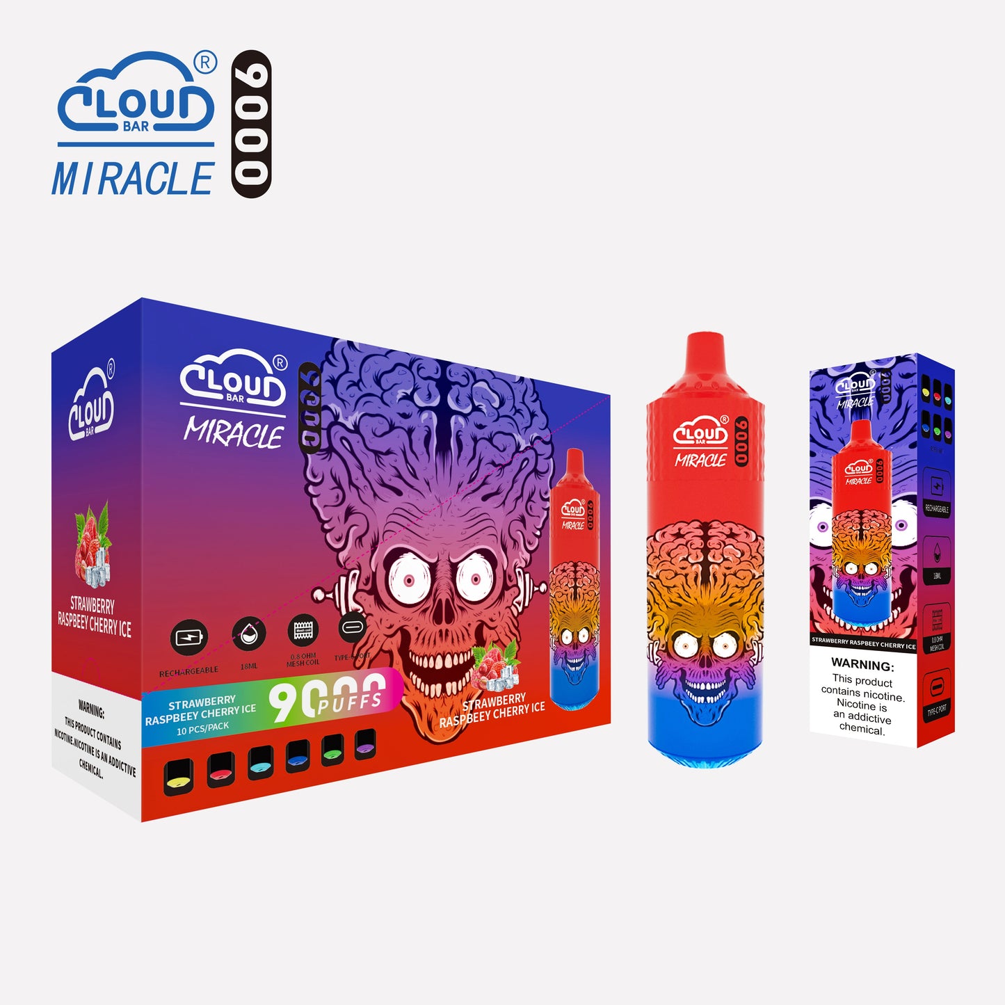 Cloud Bar 9000 Puffs 5% Rechargeable Electronic Vapes Pen 18ml 650MAH 11 Flavors for Cigarettes Lovers