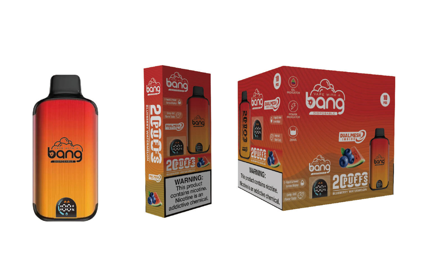 Bang 20000 Puffs Vape 20K Disposable Vape Pen E Cigarette Prefilled(0% to 5% Nicotine) 25ml 650mAh Battery 12 Flavors