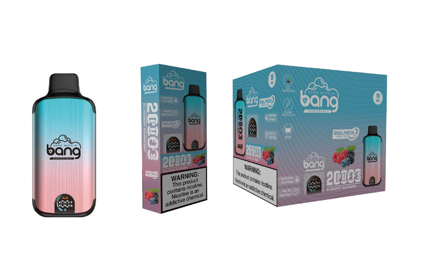 Bang Disposable Vape 20000 puffs Original Randm Tornado(0% to 5% Nicotine) Digital Smart Screen 25.0mL 650mAh 12 Flavors