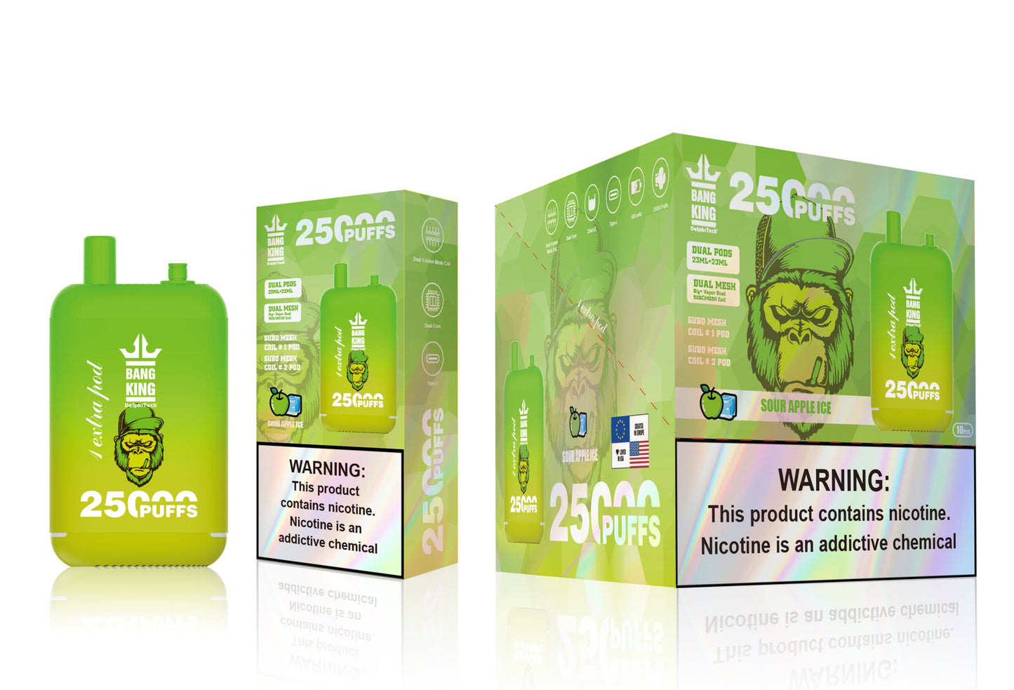 Bang King 25000 Puffs - （23ml+23ml ）e-liquid Dual Tank (0% to 5% Nicotine) 650mAh Battery 12 Flavors