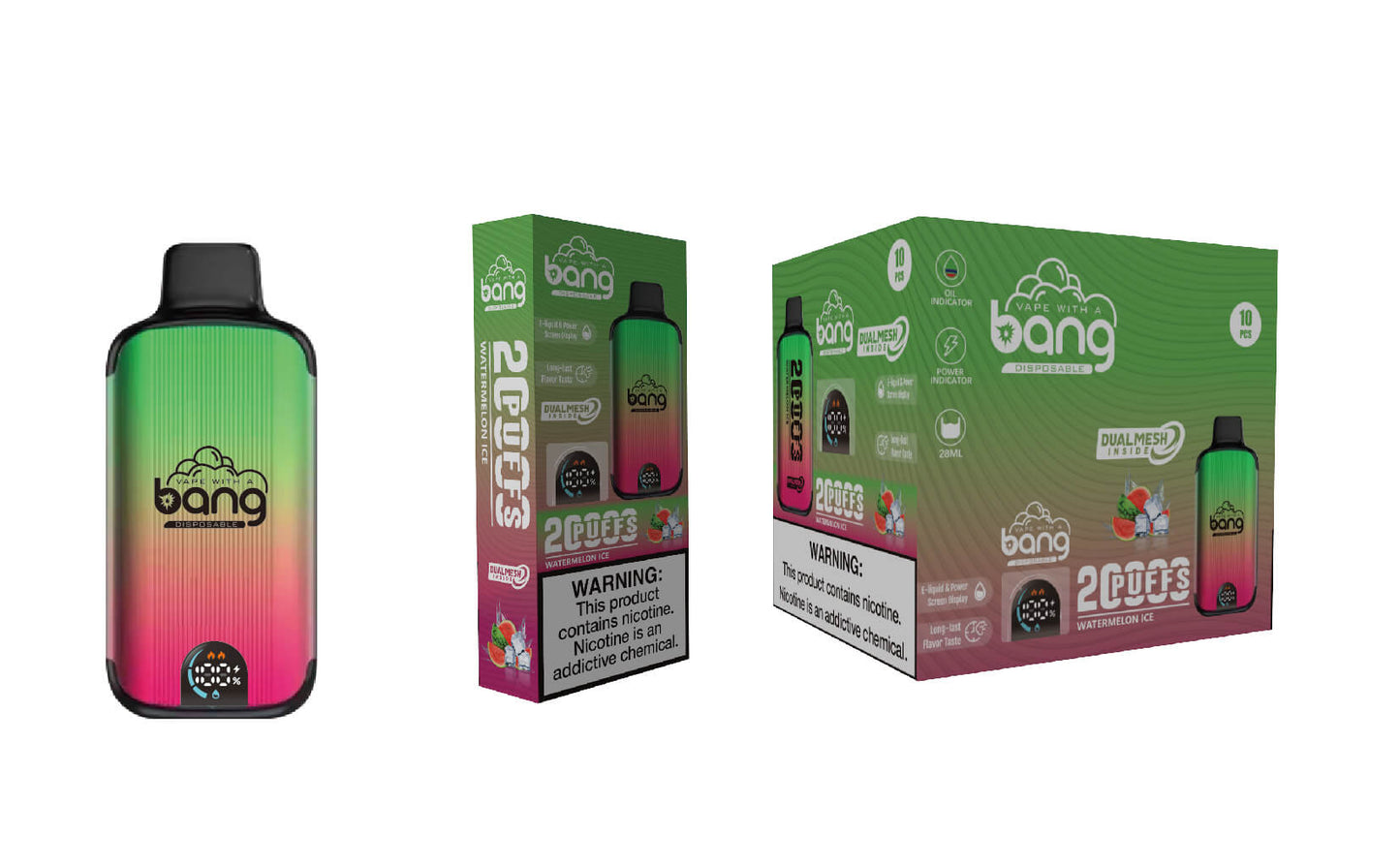 Bang 20000 Puffs Vape 20K Disposable Vape Pen(0% to 5% Nicotine)E Cigarette Prefilled 25ml 650mAh Battery 12 Flavors