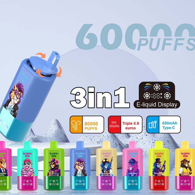 VOPK 3in1 60000 Puffs Vape 60K Disposable Wholesale Vape Pen E Cigarette Prefilled 54ml 650mAh Disposable Vape 12 Flavors  2% 5%