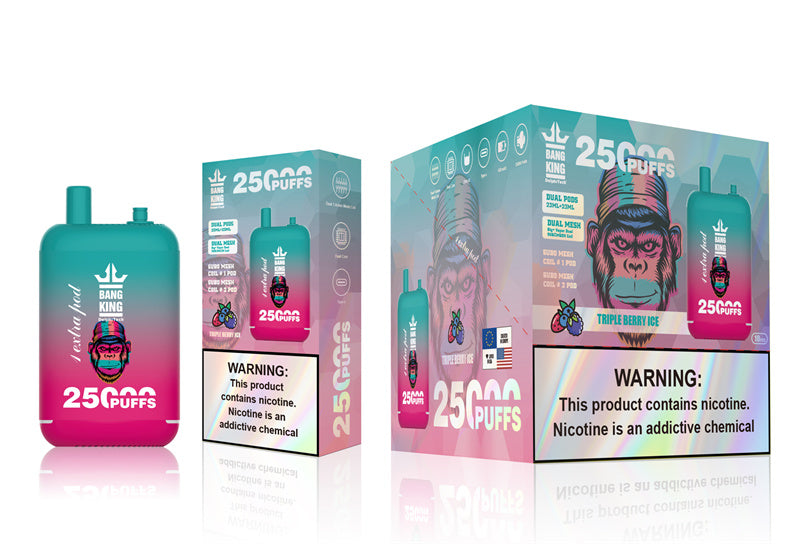 Bang King 25000 Puffs - 46mL pre-filled e-liquid Dual Tank (0% to 5% Nicotine);650mAh Battery 12 Flavors
