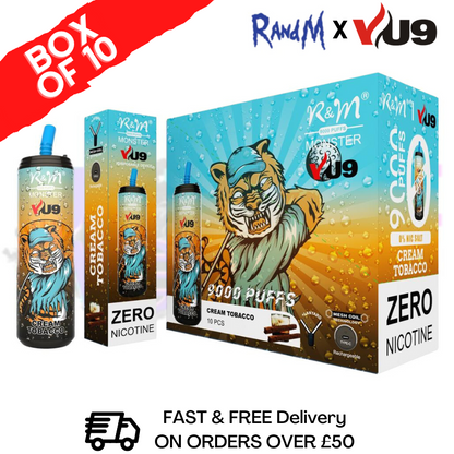 Cream Tobacco 9K Monster 9000 Puff 0MG NIC PACK OF 10 BAR