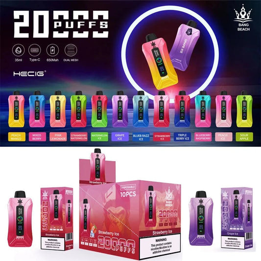 Bang Beach Factory 20000 Puff 20000 With Screen Display 0% 2% 3% 5% Nicotine Disposable Vape-650mAh Battery, 35ml E-liquid, Multiple Nicotine 12 Flavors