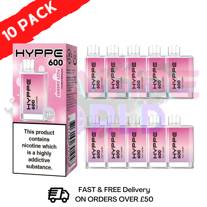 Fizzy Cherry HYPPE BAR Puffs 600 Pack Of 10 Disposable Bars