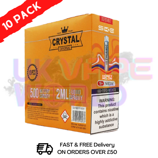 Honey melon - Crystal Bar Puffs 600 SKE Box Of 10 - £26.99