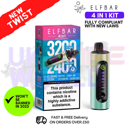 ICE Drinks Edition Elf Bar 3200 & 2400 Puff (4 in 1) Prefilled Pod Kit
