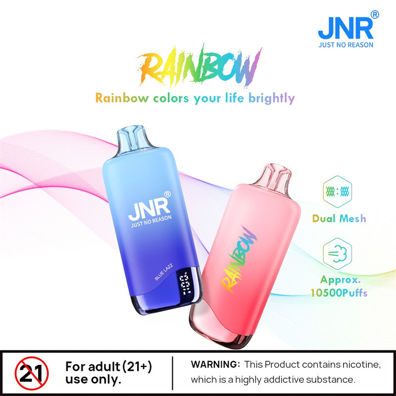 Jnr Rainbow 10500 Puffs Disposable Vaper Dual Mesh Vape Electronic Cigarette With Display-600mAh Battery, 18ml E-liquid, Multiple Nicotine 25 Flavors