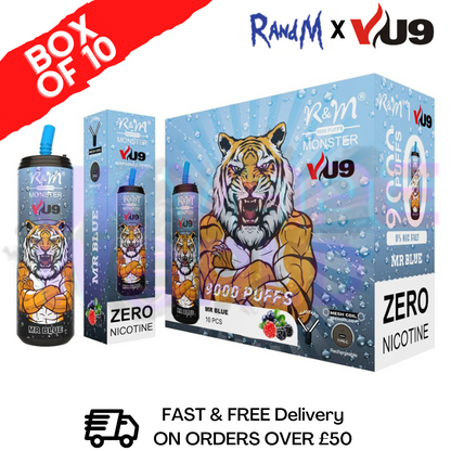 Mr Blue 9K Monster 9000 Puff 0MG NIC PACK OF 10 BAR