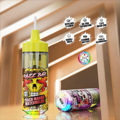 Razz Bar 16000 Puffs - 20mL, 5% Nic Salt, 12 Flavors, Refillable
