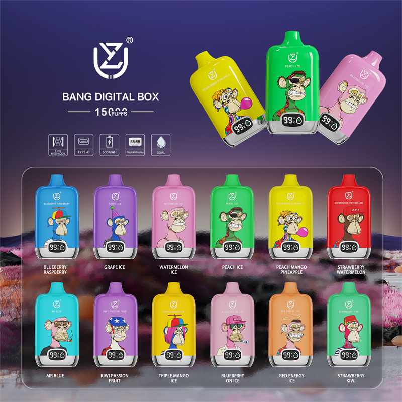 Original Uzy Bang Digital 15000 Puff 15k Disposable E-Cigarette Puff 15000-850mAh Battery, 20ml E-liquid, Multiple Nicotine 12 Flavors