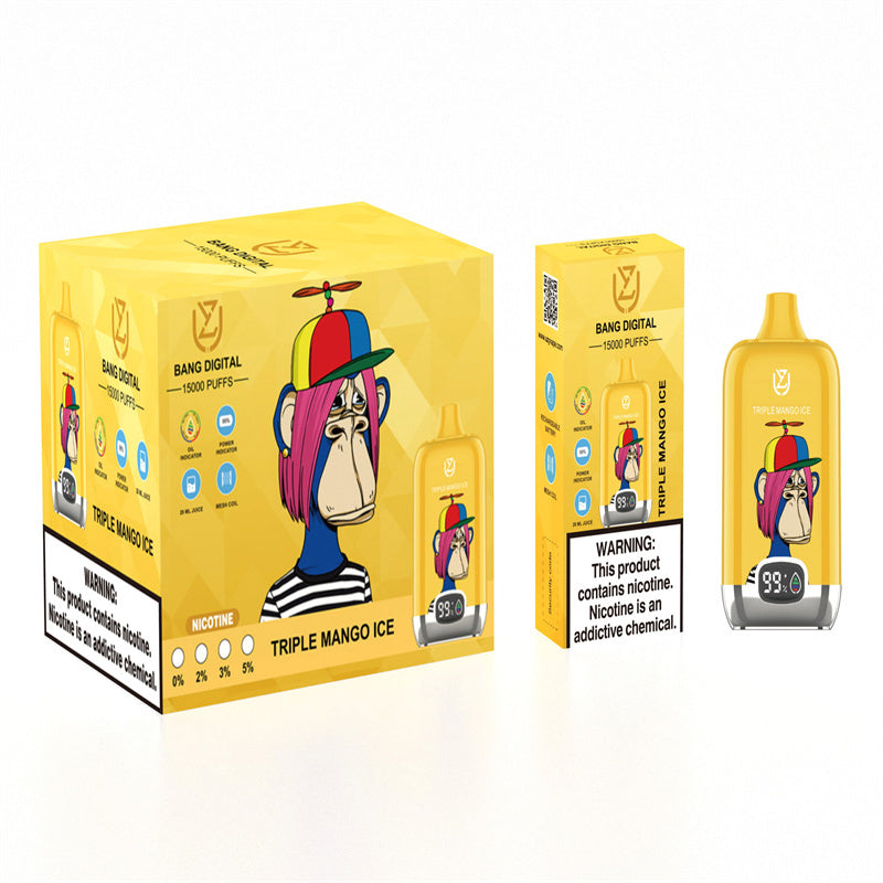 Uzy Bang Digital 15000 Puff 15000 Disposable E Cigarettes  rechargeable Electronic Cigs Puff 15k Vape-850mAh Battery, 20ml E-liquid, Multiple Nicotine 12 Flavors
