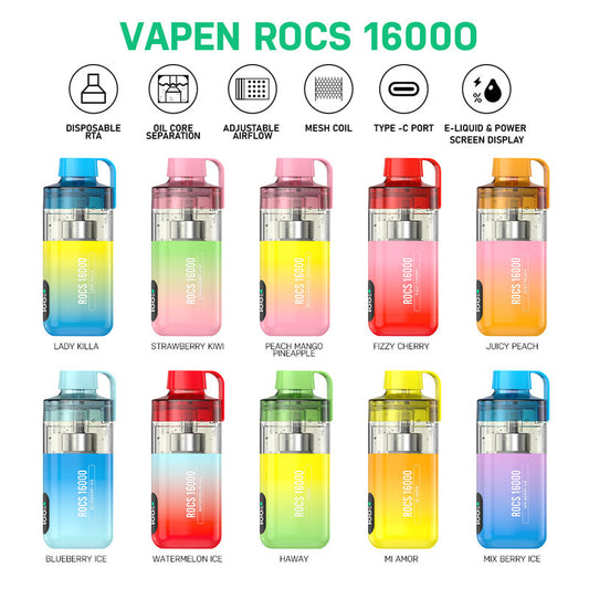 Local Warehouse VAPEN ROCS 16000 Puff Refillable OCS Disposable Vape RGB Light Electronic Cigarette Wholesale