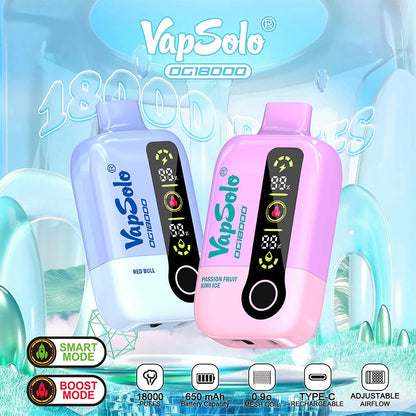 Vapsolo 18000 Vape: Dual Mode. Rechargeable Battery. Smart Oil & Battery Display