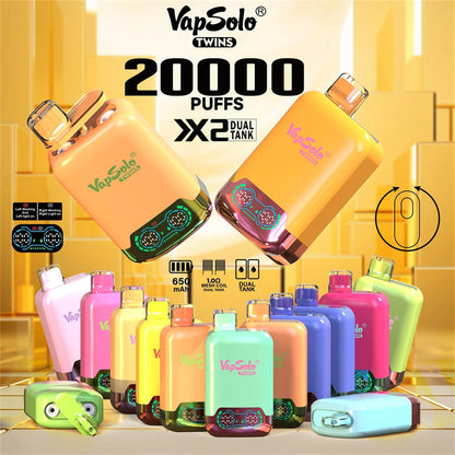 Wholesale VapSolo Twins 20000 20k Puffs Dual Flavor Rechargeable Disposable Vapes Pen EU Warehouse