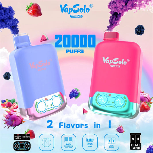 Wholesale VapSolo Twins 20000 20k Puffs Dual Flavor Rechargeable Disposable Vapes Pen EU Warehouse