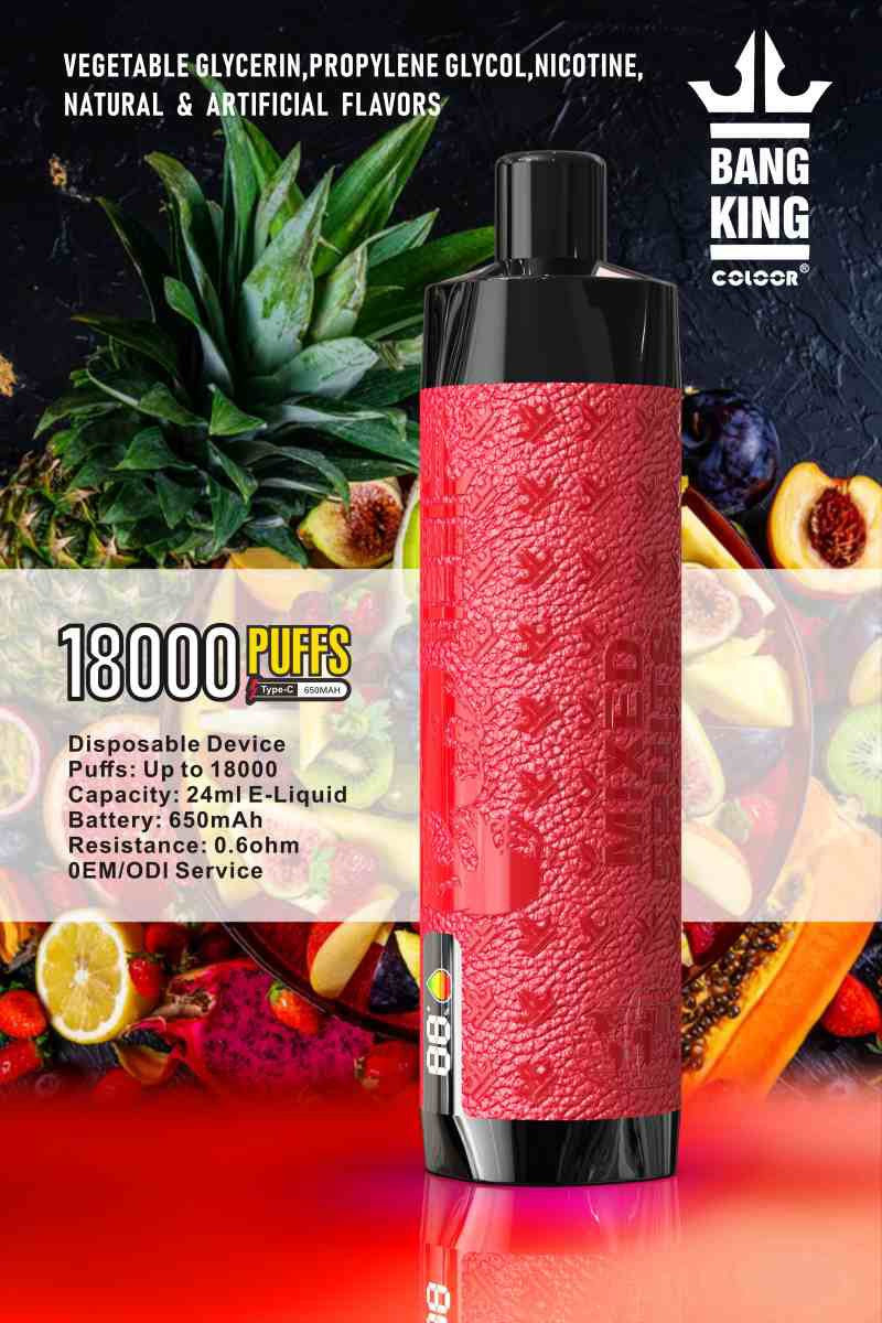 Bang King 18000 Puffs Dtl Disposable Vape Shisha Led Displays E-Cigarettes Vapers 18k Puff-650mAh Battery, 24ml E-liquid, Multiple Nicotine 12 Flavors