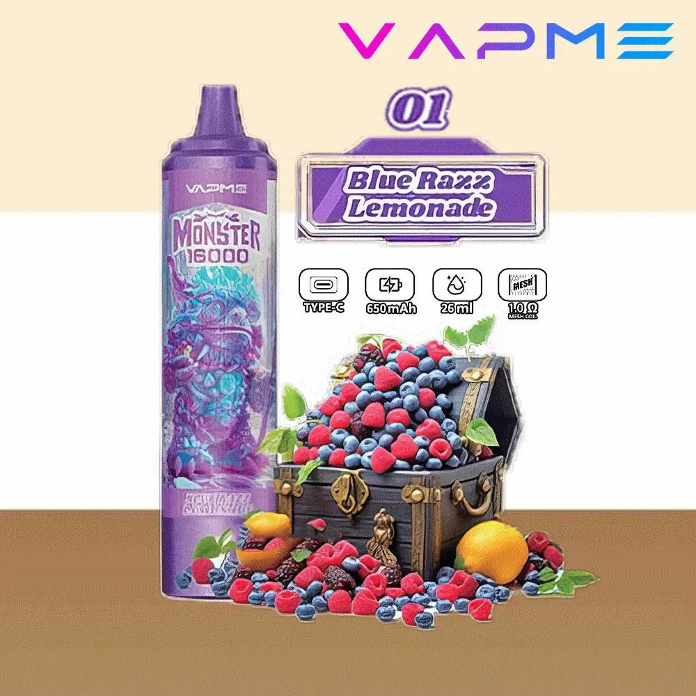 VAPME Monster 16000 Puffs 2% 5% Nicotine Bulk Buy Rechargeable Disposable Vapes Wholesale