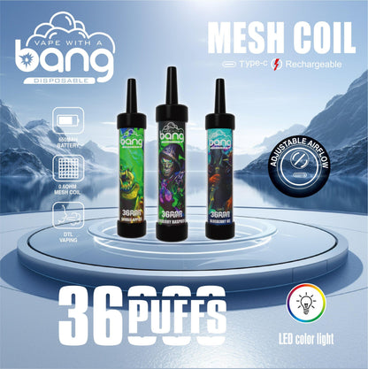 Bang 36000 Puffs Disposable Vape -650mAh Battery, 40ml E-liquid, Multiple Nicotine 12 Flavors