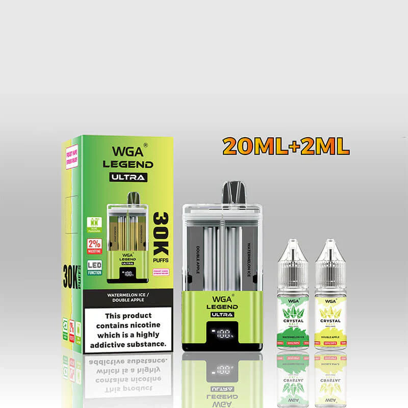 WGA Crystal Legend Ultra 30000 Puffs Disposable Vape (Box of 10)-650mAh Battery, 22ml E-liquid, Multiple Nicotine 16 Flavors